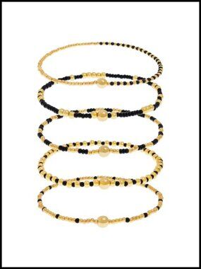 Gold Tiny Beaded Bracelets Set, 5Pcs Boho Stretch Stackable Bracelet